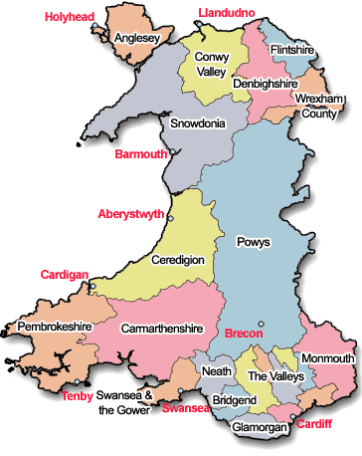 Gift Baskets Delivery UK - Map of Wales