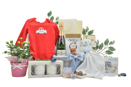 Flowers and Champagne Baby Boy Hamper 